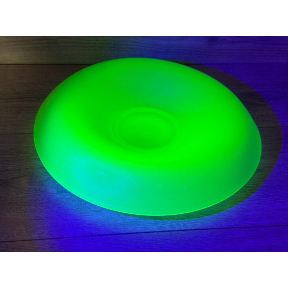 Tiffin Emerald Green Satin Uranium Glass Fruit Bowl Centerpiece 12.25” Vintage
